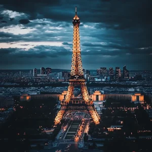 The Eiffel Tower in Paris illuminated